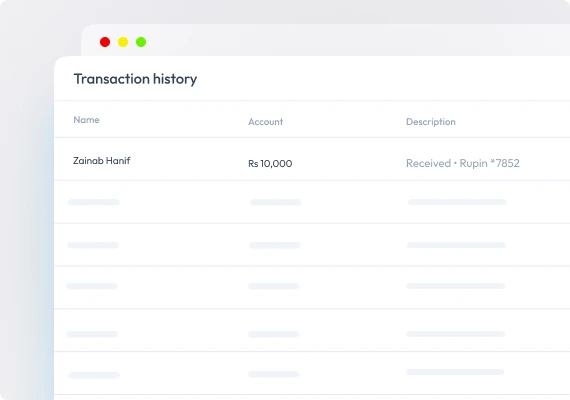 Complete transaction history.